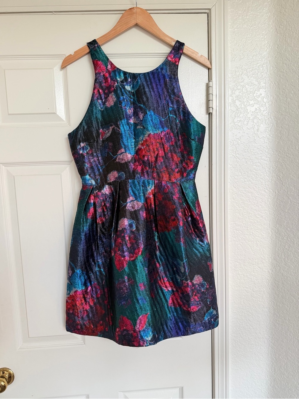 Anthropologie Hutch Watercolor Metallic Floral Textured A-Line Cocktail Dress 6 - Picture 2 of 7